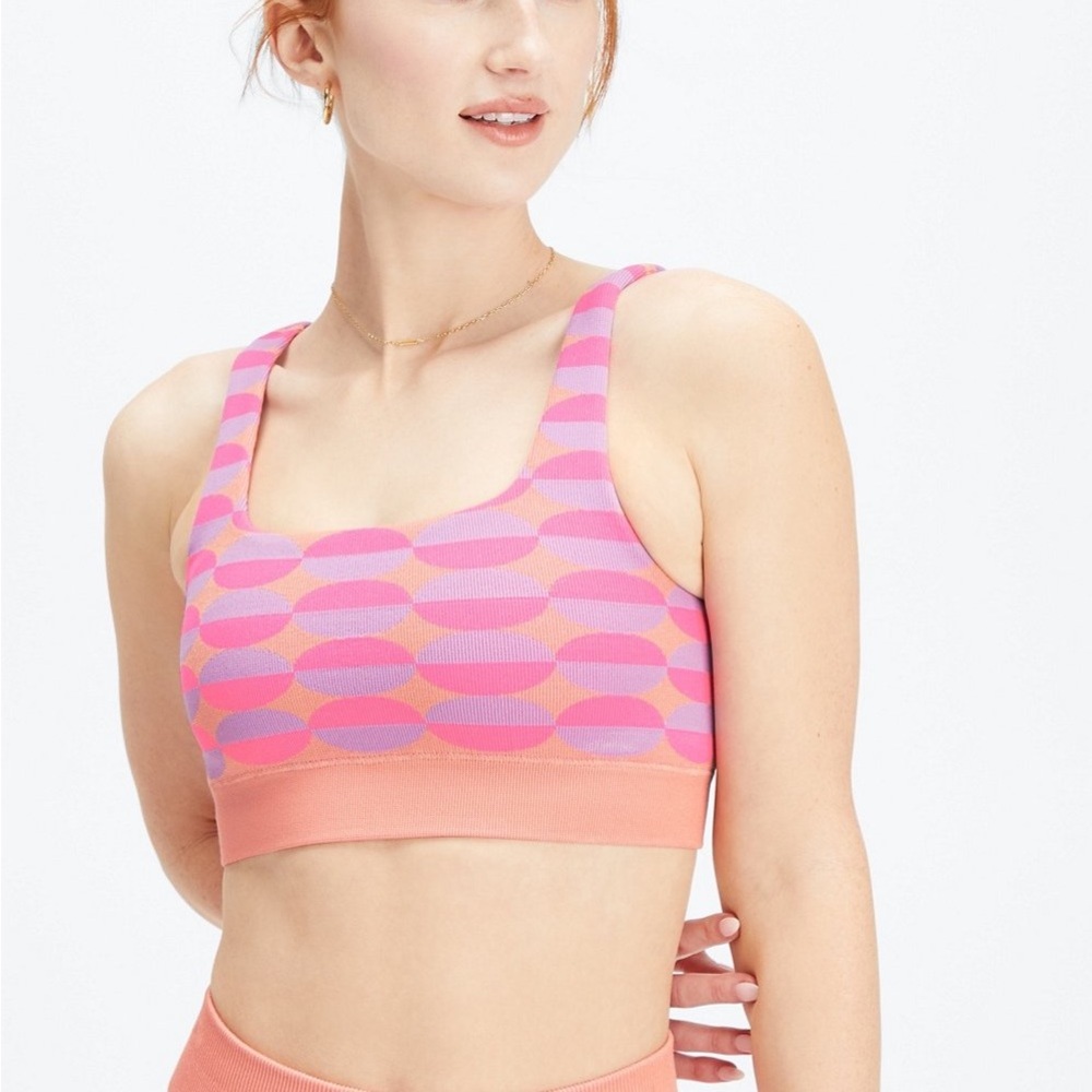 Fabletics dottie geo seamless bra pink/orange small